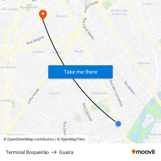 Terminal Boqueirão to Guaíra map