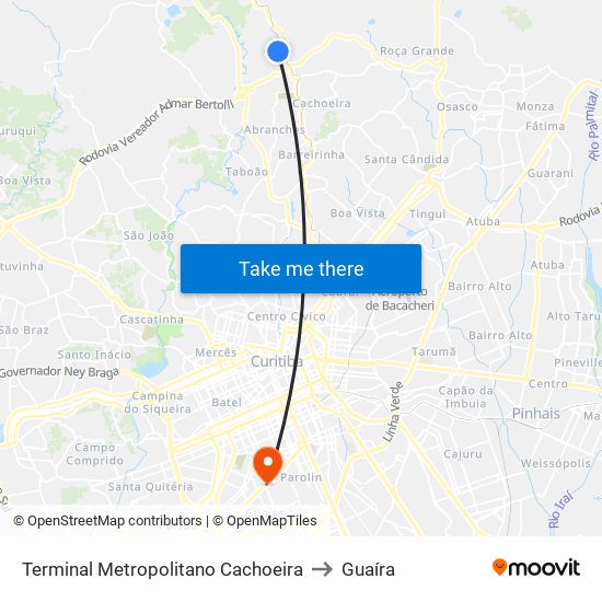 Terminal Metropolitano Cachoeira to Guaíra map