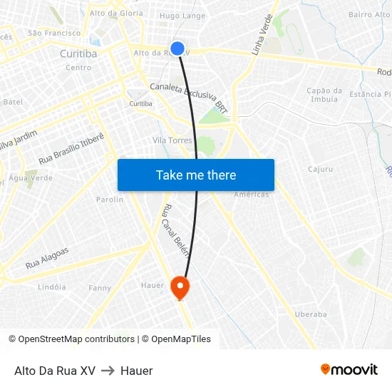 Alto Da Rua XV to Hauer map