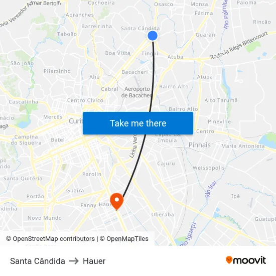 Santa Cândida to Hauer map