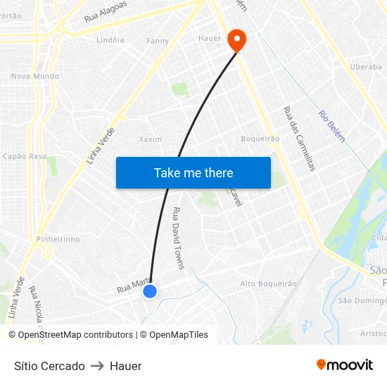 Sítio Cercado to Hauer map
