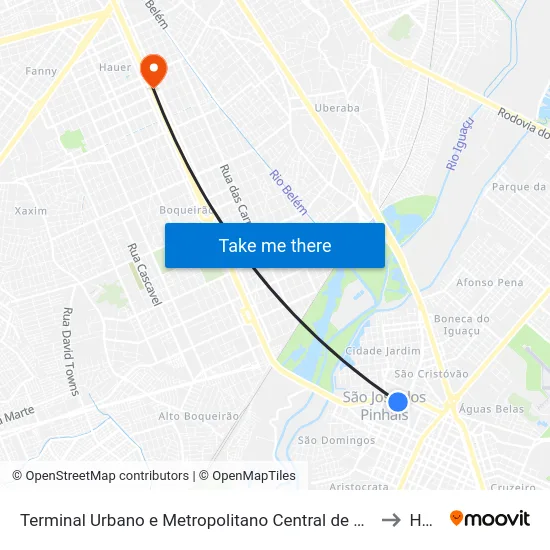 Terminal Urbano e Metropolitano Central de São José dos Pinhais to Hauer map
