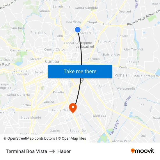 Terminal Boa Vista to Hauer map