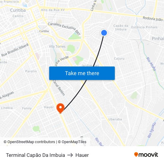 Terminal Capão Da Imbuia to Hauer map