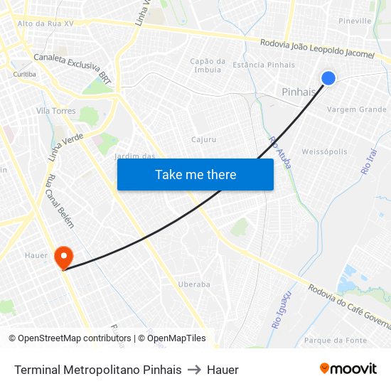 Terminal Metropolitano Pinhais to Hauer map