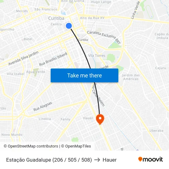 Estação Guadalupe (206 / 505 / 508) to Hauer map