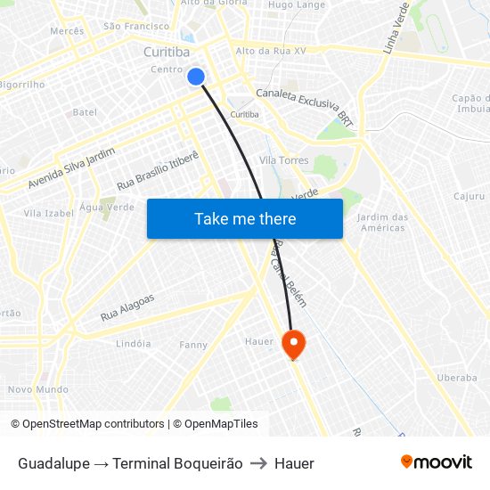 Guadalupe → Terminal Boqueirão to Hauer map