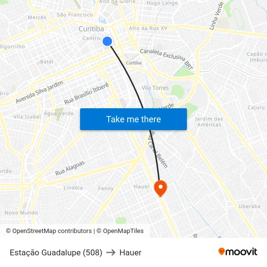 Estação Guadalupe (508) to Hauer map
