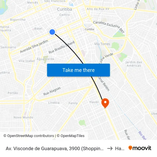 Av. Visconde de Guarapuava, 3900 (Shopping Curitiba) to Hauer map