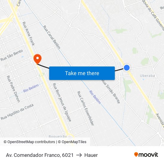 Av. Comendador Franco, 6021 to Hauer map