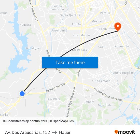 Av. Das Araucárias, 152 to Hauer map