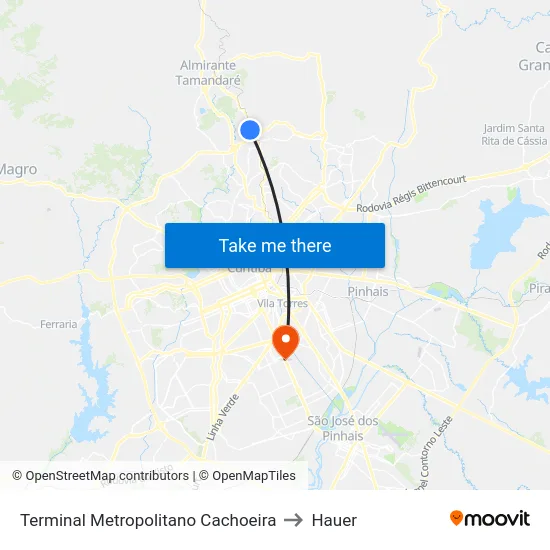 Terminal Metropolitano Cachoeira to Hauer map