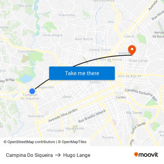 Campina Do Siqueira to Hugo Lange map