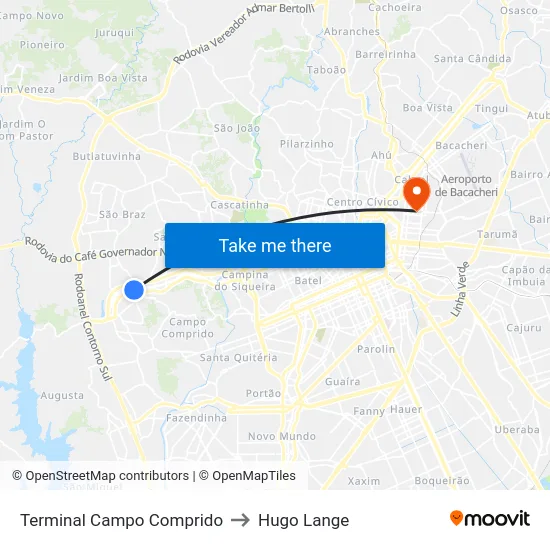 Terminal Campo Comprido to Hugo Lange map