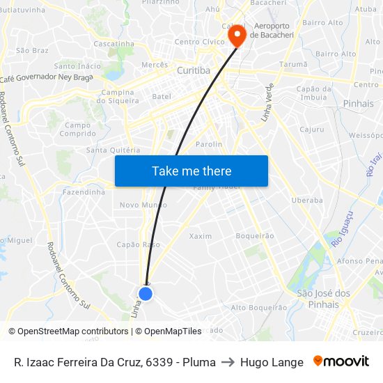 R. Izaac Ferreira Da Cruz, 6339 - Pluma to Hugo Lange map