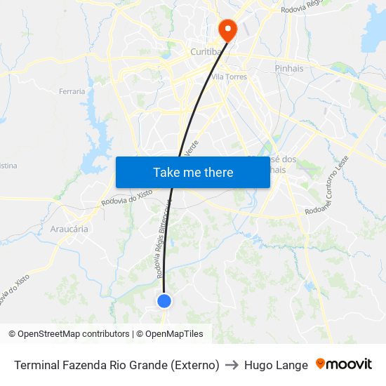 Terminal Fazenda Rio Grande (Externo) to Hugo Lange map