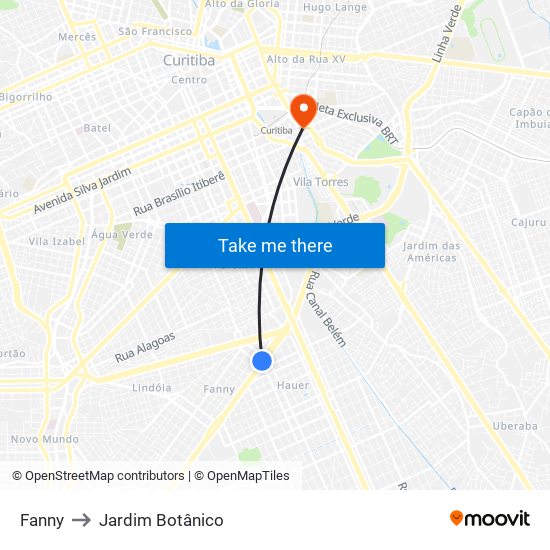 Fanny to Jardim Botânico map