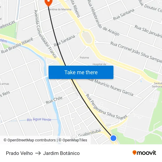 Prado Velho to Jardim Botânico map