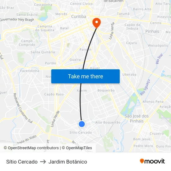 Sítio Cercado to Jardim Botânico map
