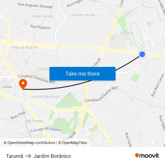 Tarumã to Jardim Botânico map