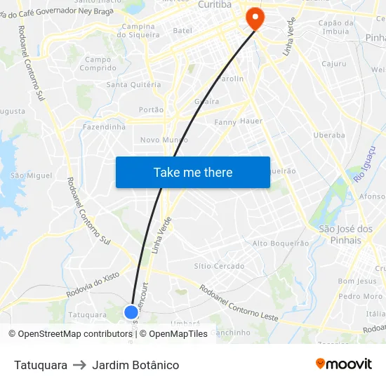 Tatuquara to Jardim Botânico map
