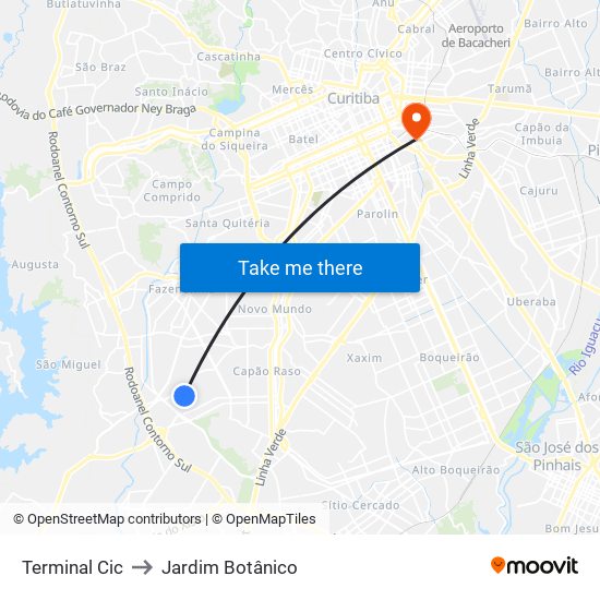 Terminal Cic to Jardim Botânico map