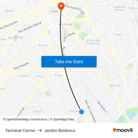 Terminal Carmo to Jardim Botânico map