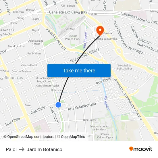 Paiol to Jardim Botânico map