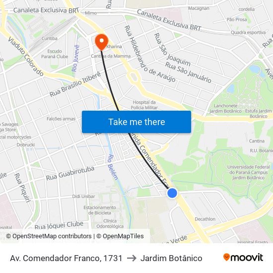 Av. Comendador Franco, 1731 to Jardim Botânico map