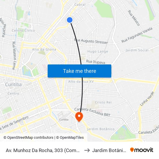 Av. Munhoz Da Rocha, 303 (Comec) to Jardim Botânico map