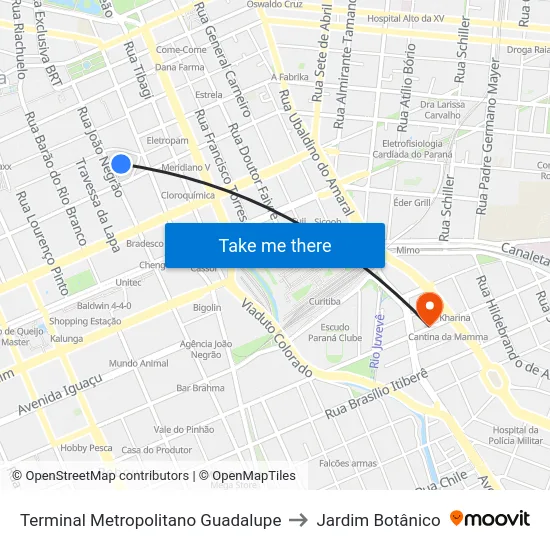 Terminal Metropolitano Guadalupe to Jardim Botânico map