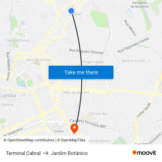 Terminal Cabral to Jardim Botânico map