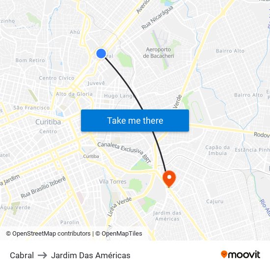 Cabral to Jardim Das Américas map