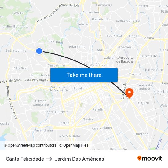 Santa Felicidade to Jardim Das Américas map