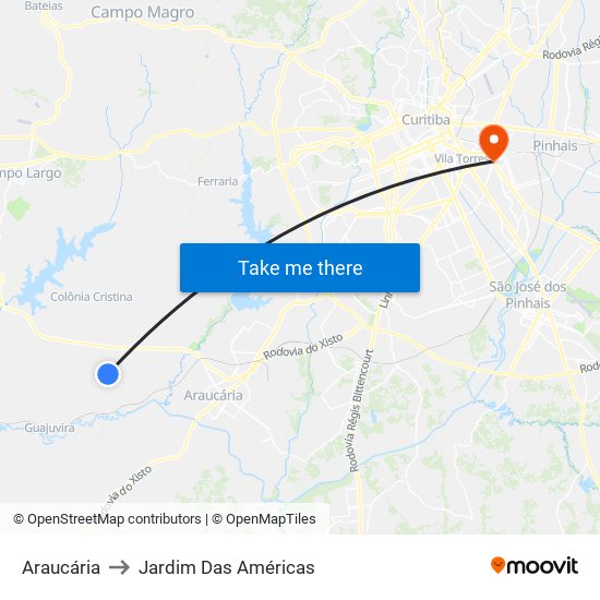 Araucária to Jardim Das Américas map