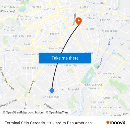 Terminal Sítio Cercado to Jardim Das Américas map