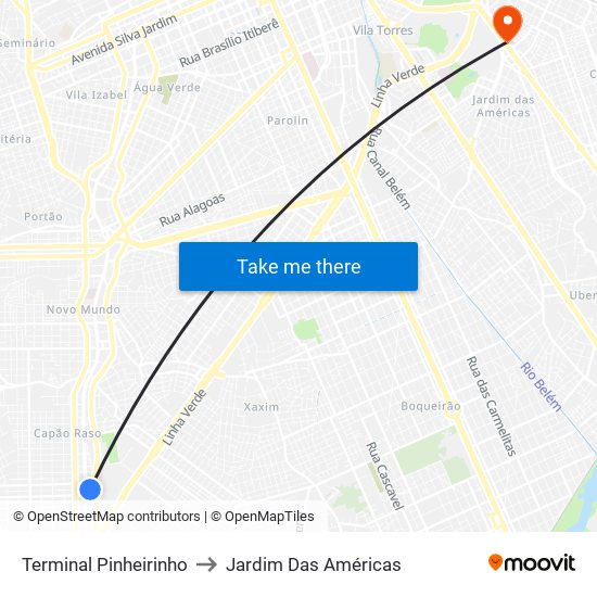 Terminal Pinheirinho to Jardim Das Américas map