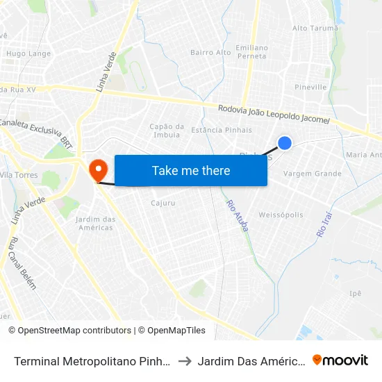 Terminal Metropolitano Pinhais to Jardim Das Américas map