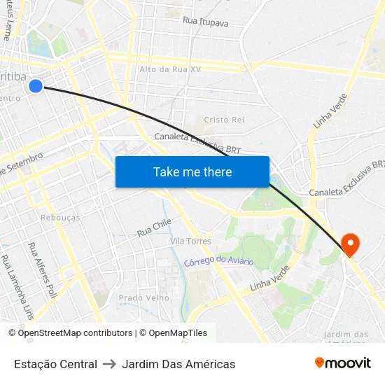 Estação Central to Jardim Das Américas map