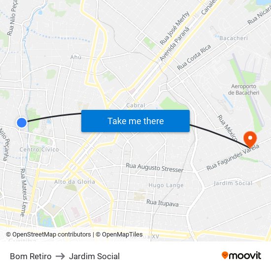 Bom Retiro to Jardim Social map