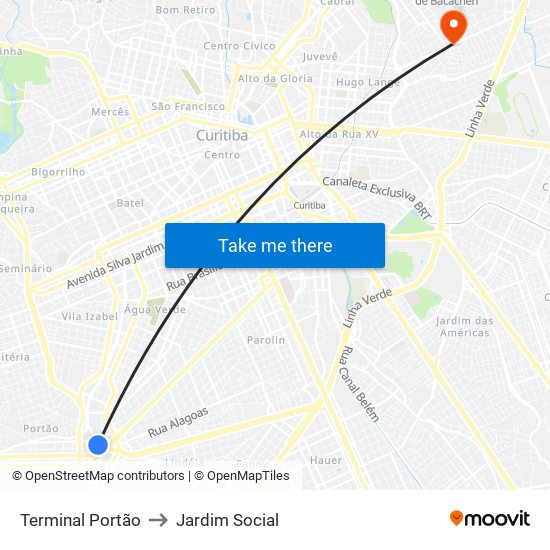 Terminal Portão to Jardim Social map