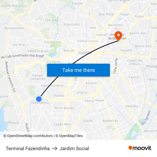 Terminal Fazendinha to Jardim Social map