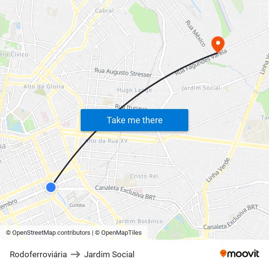 Rodoferroviária to Jardim Social map