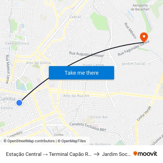 Estação Central → Terminal Capão Raso to Jardim Social map