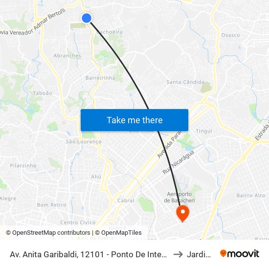 Av. Anita Garibaldi, 12101 - Ponto De Integração Temporal (Desembarque) to Jardim Social map