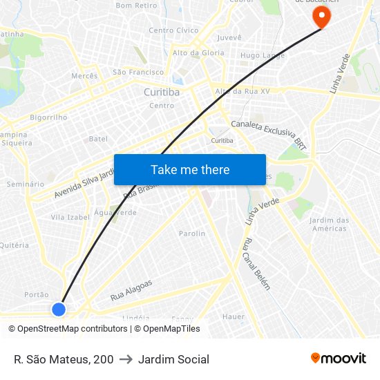 R. São Mateus, 200 to Jardim Social map