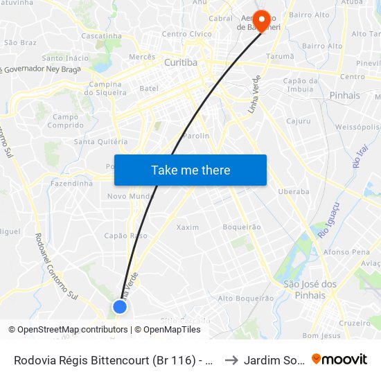 Rodovia Régis Bittencourt (Br 116) - Servopa to Jardim Social map