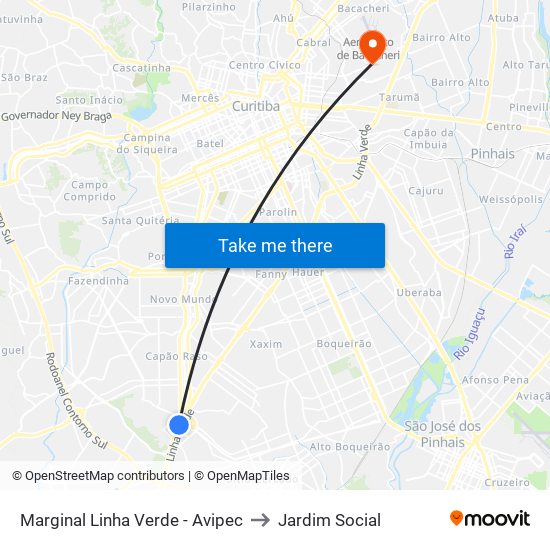 Marginal Linha Verde - Avipec to Jardim Social map