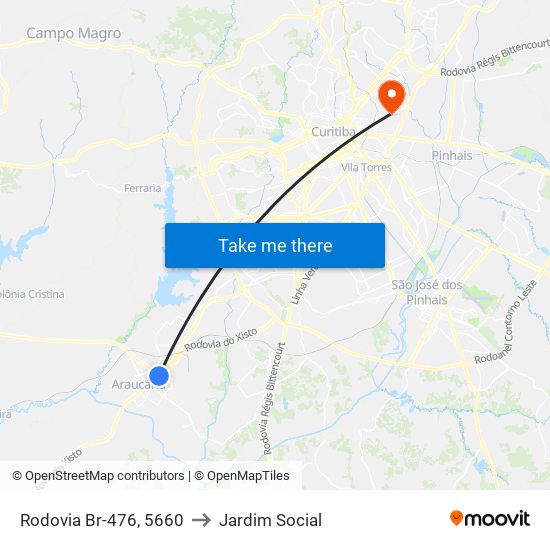 Rodovia Br-476, 5660 to Jardim Social map