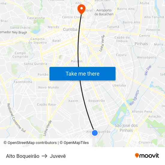 Alto Boqueirão to Juvevê map